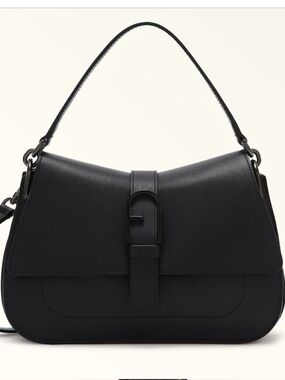 Furla flow top handle black leather bag NWT